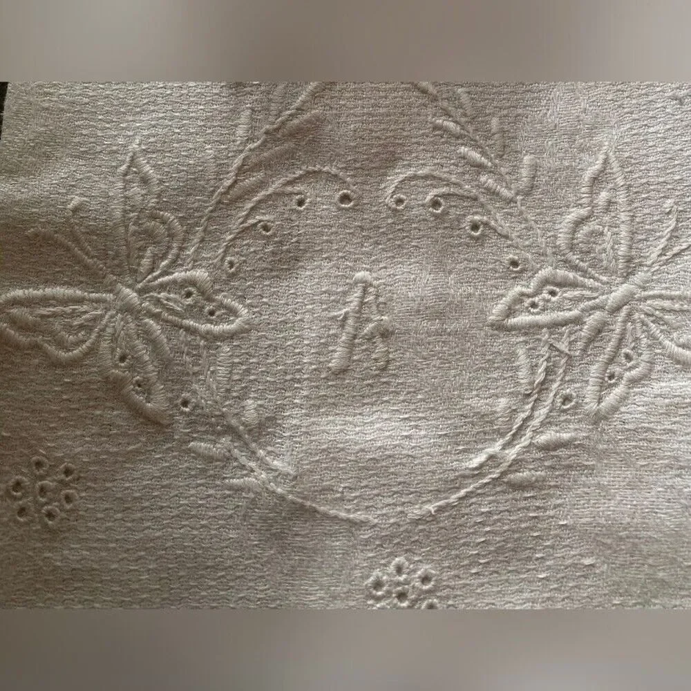 Vintage Table Runner White Embroidered Monogram A Butterflies Grandmacore 29x18”